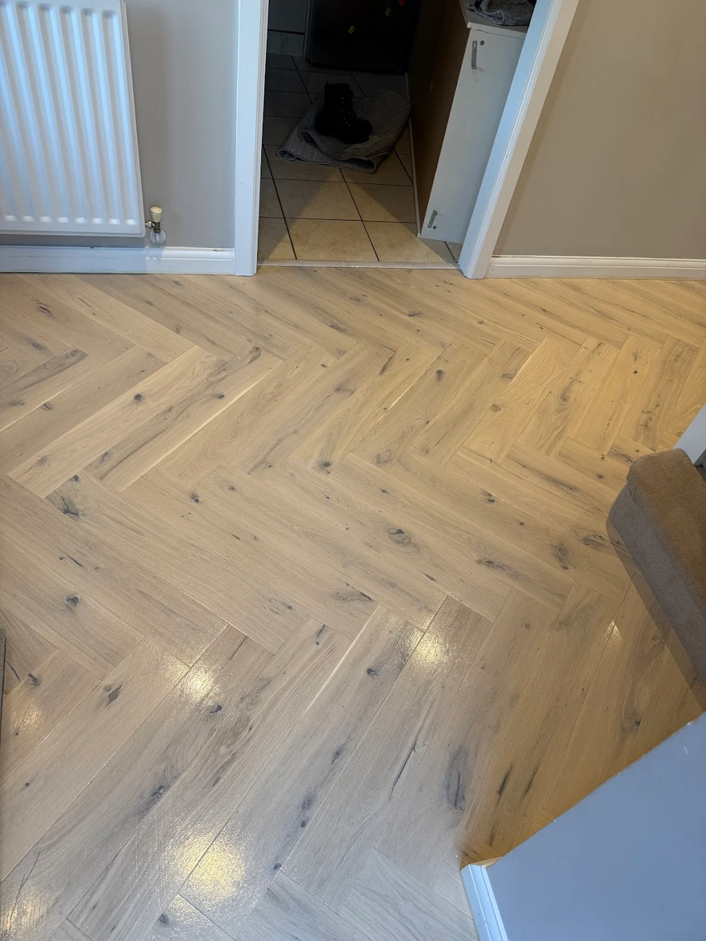 Herringbone oak floor installation